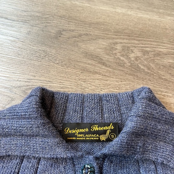 Designer Threads Peru button closure Cardigan Sweater Blue 100% Alpaca Sz. S - Picture 4 of 4